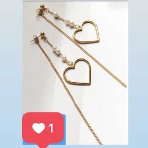 ❤ New beaded gold heart drop faux pearls earrings